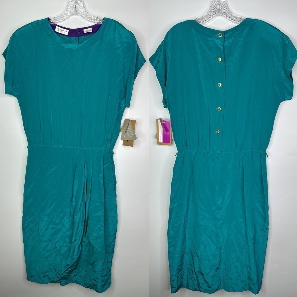 Vintagel Liz Claiborne Silk Blue Short Sleeve Dress Size 14 NWT 80s